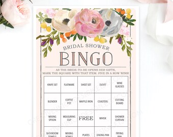 Bridal Shower Bingo Game - 76 Unique Game Sheets - Wedding Shower Game - Shower Bingo - Sweet Blooms - Bridal Bingo Instant Download