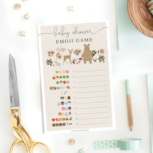 Baby Book Emoji Game, Baby Shower Games, Emoji, Instant Download, Baby Shower, Baby Books, Gender Neutral, Boy, Girl, Boho Woodland