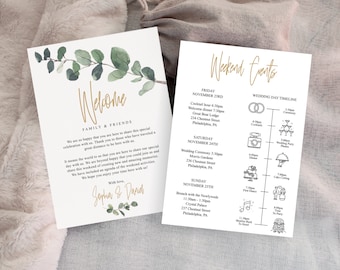Eucalyptus Wedding Timeline Template, Wedding Itinerary with Icons, Order of Events, Wedding Day Timeline, Welcome Bag Letter, Greenery, DIY