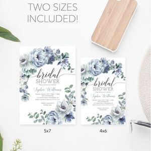 Dusty Blue Bridal Shower Invitation Template, Printable Editable Invite ...