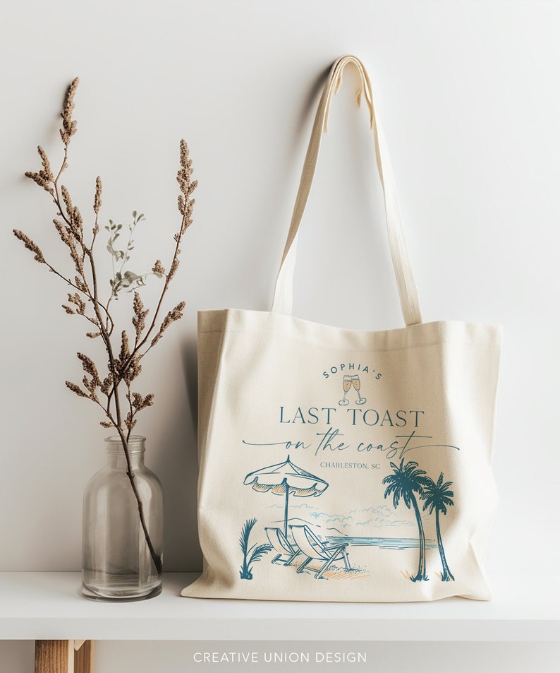 Last Toast on the Coast Bachelorette Tote Bags, Bachelorette Party Tote ...