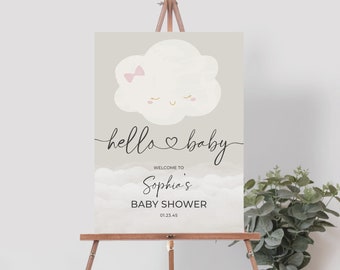 Editable Baby Shower Welcome Sign Template, Welcome, Baby Shower, Printable, Download, Cloud, On Cloud 9, Hello Baby, Cute Cloud Baby Shower