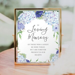 Vintage Blue Hydrangea In Loving Memory Sign, In Memory Sign, Memorial Sign, Wedding Sign, Printable Sign, Loved Ones, Wedding Loving Memory