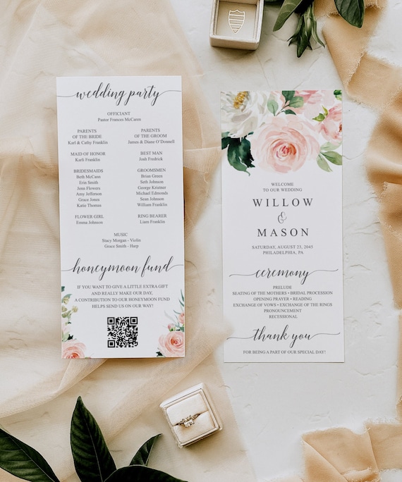 Floral Wedding Program Template Rustic Programs for Wedding | Etsy