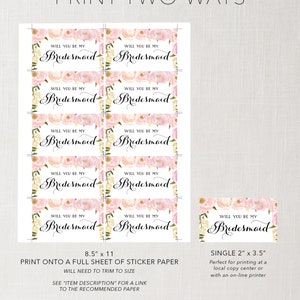 Will You Be My Bridesmaid Mini-Champagne Bottle Labels, Printable Champagne Labels, Bridesmaid Proposal, Gift for Bridesmaid, Maid of Honor image 4