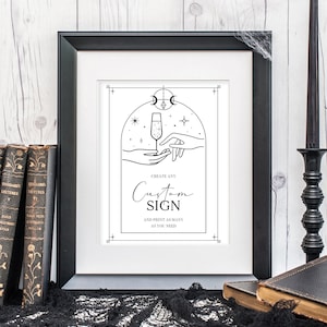 Plantilla de letrero personalizado de carta de tarot mística, despedida de soltera editable, obsequios, regalos y tarjetas, letreros de mesa imprimibles, manifiesto, Bach