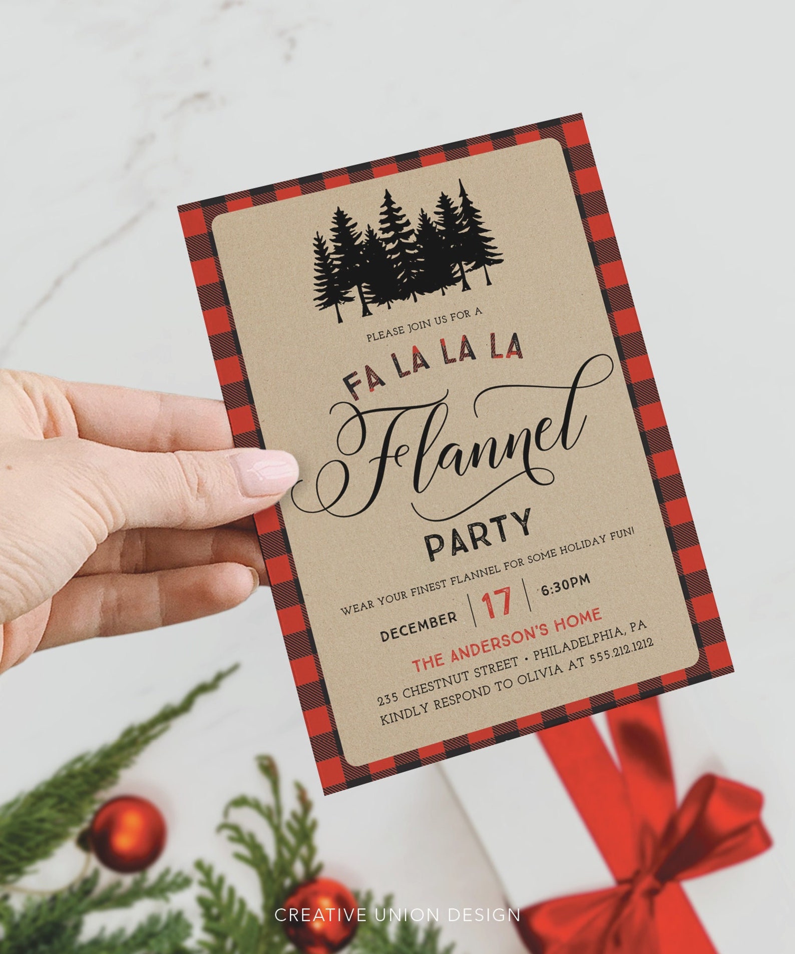 Flannel Christmas Party Invitation Template Flannel Party - Etsy