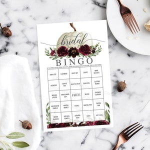 Jeu de bingo pour la douche nuptiale - citrouille - jeux pour la douche nuptiale d'automne - décorations pour la douche nuptiale - téléchargement immédiat - automne citrouille bordeaux