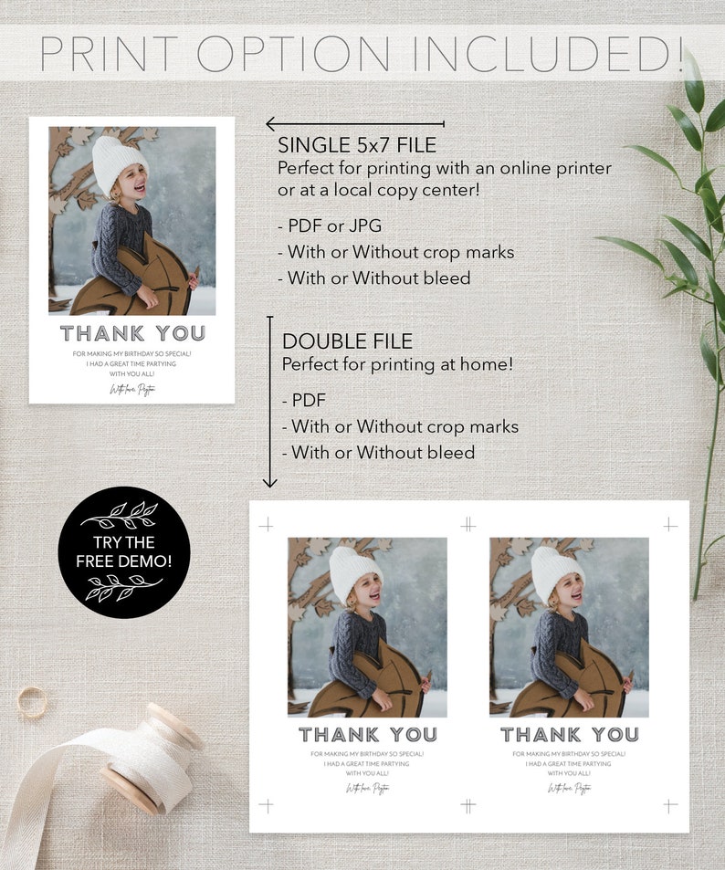 Digital Thank You Card, Birthday Party Thank You, Kids Birthday Party, Thank You For the Gifts, Thank You Card with Photo, Instant Download image 8