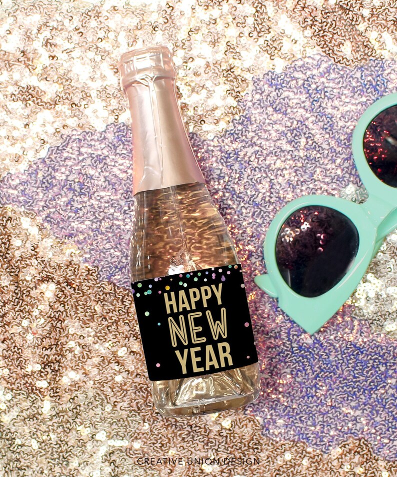 New Year's Eve Mini Champagne Bottle Labels Happy New - Etsy