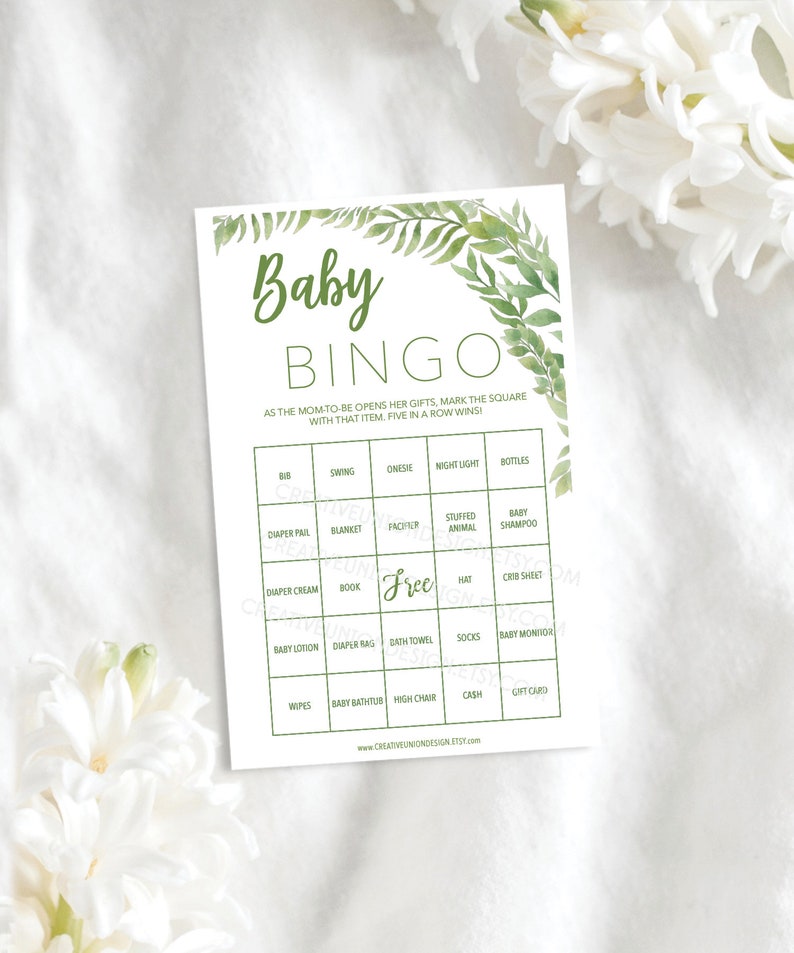 Greenery Baby Shower Bingo Baby Shower Games Neutral Baby Etsy