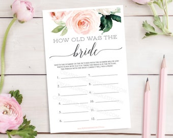 Bridal Shower Game - How Old Was The Bride Game - Bridal Shower Games Printable - Wedding Shower Games - Couples Shower - Blushing Blooms