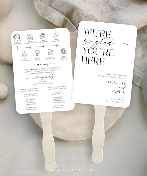 Modern Wedding Program Fan Custom Program Template Personalized Minimalist Wedding Program Ceremony Printable Wedding Timeline Modern Whimsy
