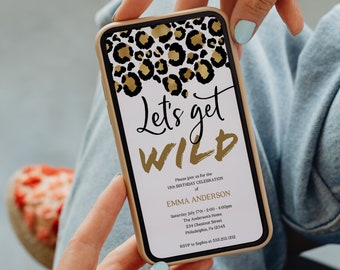 Let's Get Wild Birthday Party Evite, Animal Print Birthday Invitation Template, Leopard Print Invitation, Digital Invite, Wild Birthday