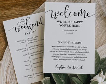 Rustic Wedding Itinerary Template Printable Wedding Welcome Bag Letter Weekend Schedule Information for Guests Order of Event Rustic Script
