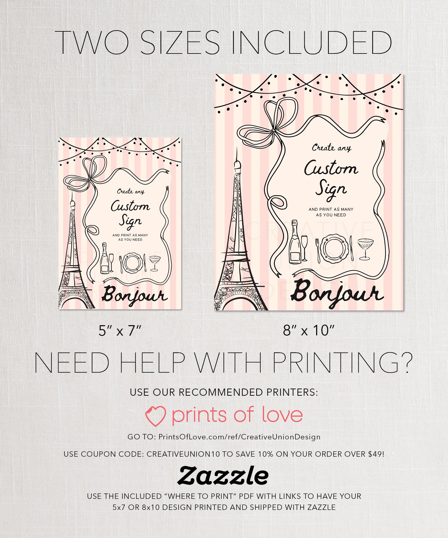 Custom French Sign Hand Drawn French Custom Sign Template, Editable Bridal Shower Sign ...