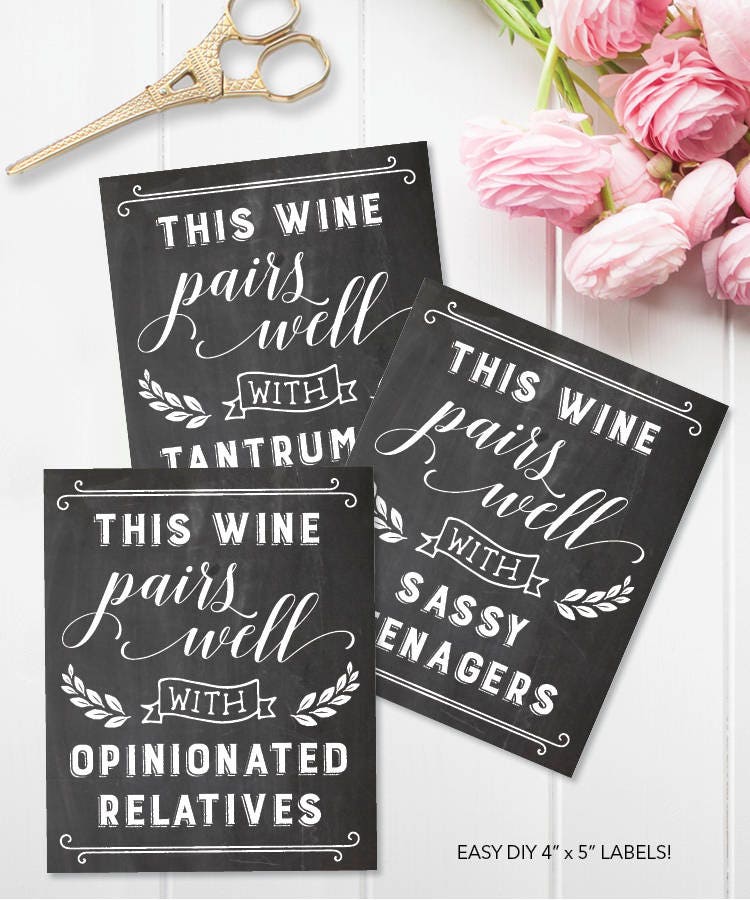 Funny Printable Wine Labels Pairs Well With Relatives | Etsy