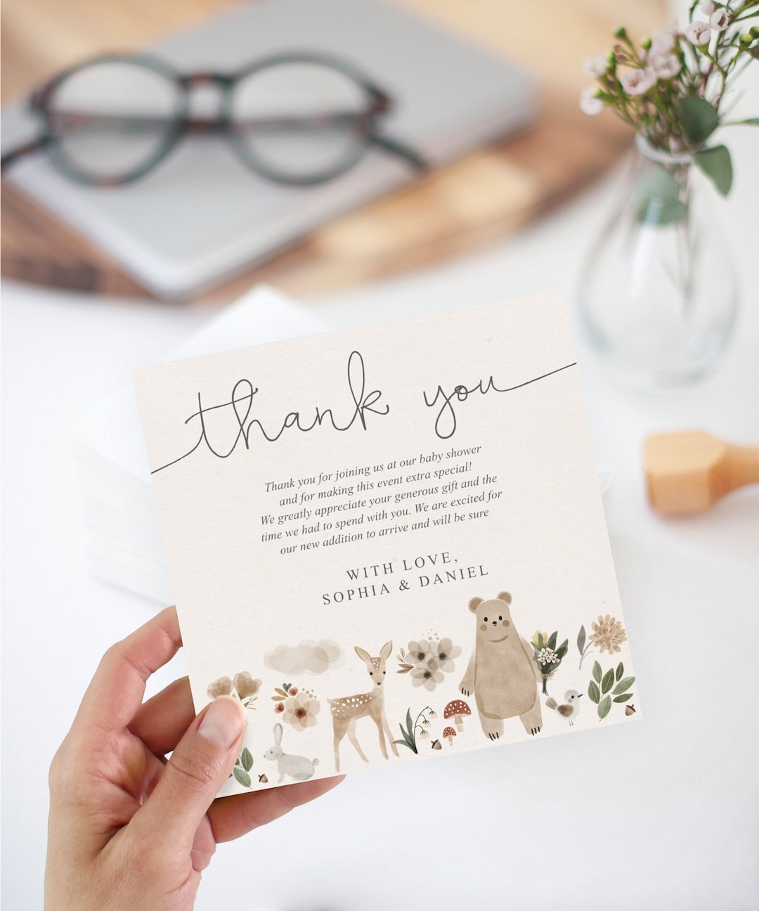 Baby Shower Thank You Card Template, Printable Baby Shower Square Card ...