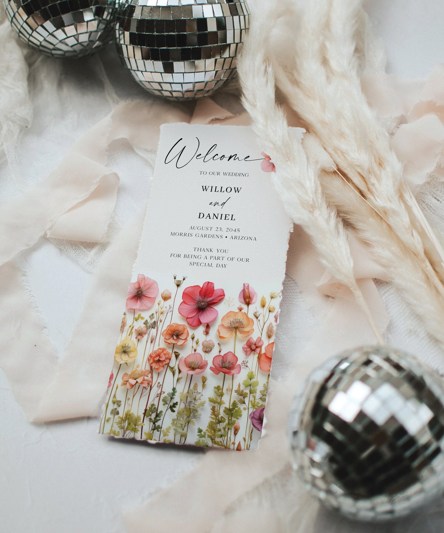 Wildflower Wedding Programs Template, Printable Wedding Program, 4x9 ...