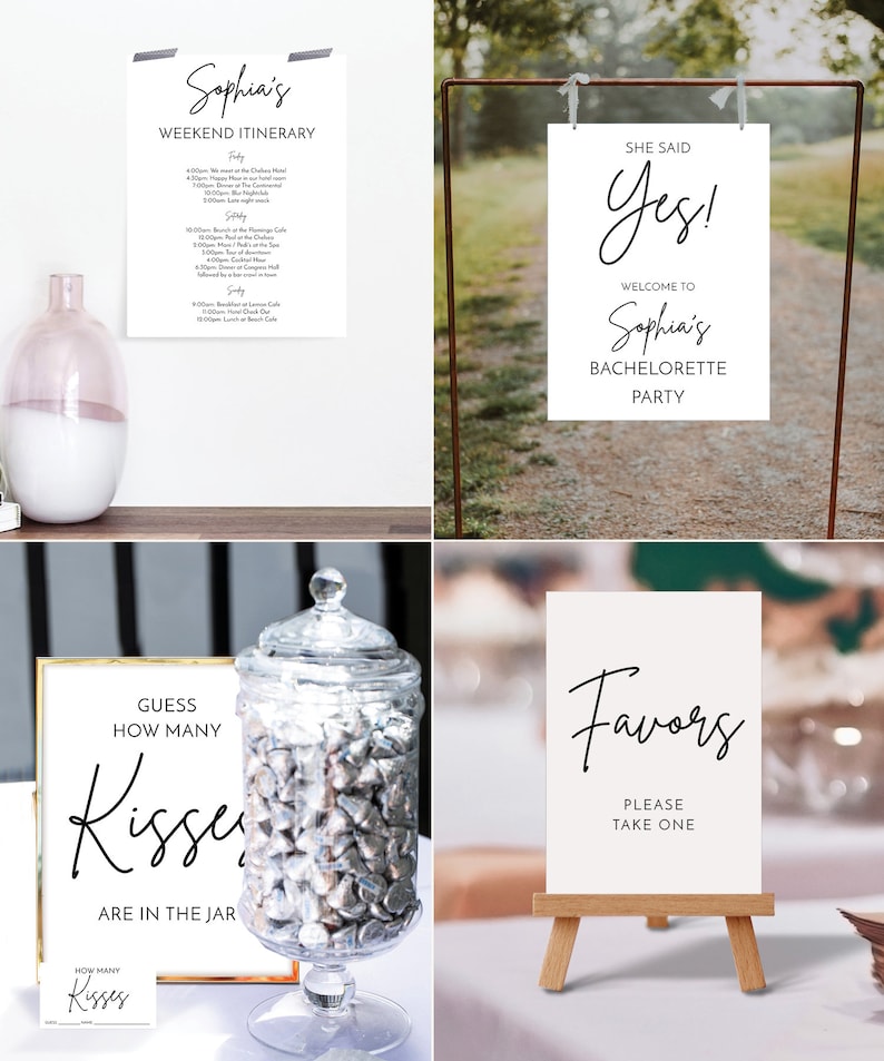 Bachelorette Party Games Bundle Templates, 101 Printable Bachelorette Party Decor, Bingo Signs Favors Funny Dirty Clean, Modern Minimalist image 3