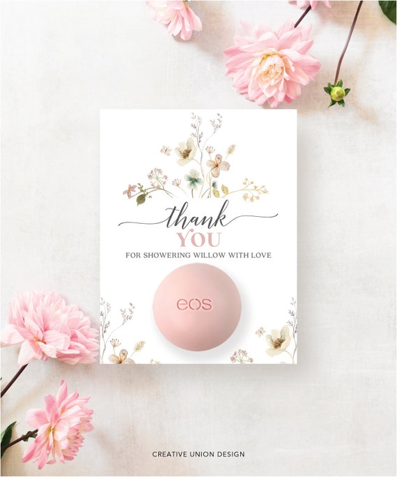 Boho Wildflowers EOS Lip Balm Bridal Shower Favors, Bridal Shower EOS Template, Personalized