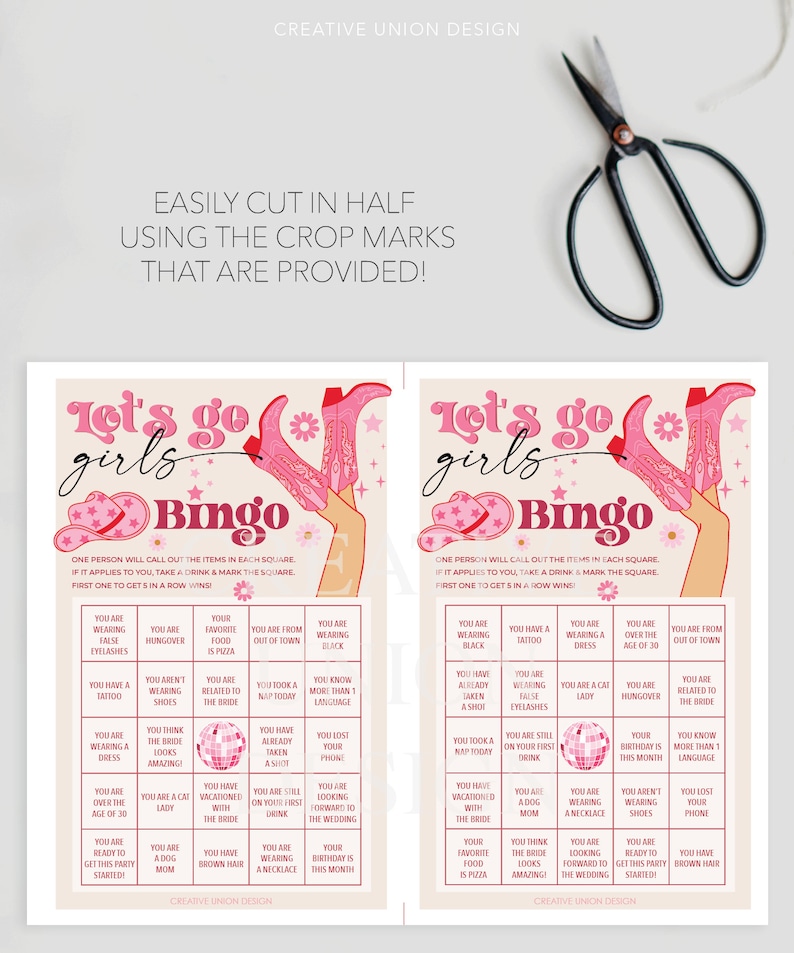 Nash Bash Bachelorette Party Bingo, Bachelorette Party Games, Bachelorette Bingo, Drinking Games, Drink If, 60 Game Sheets, Pink Cowgirl image 5