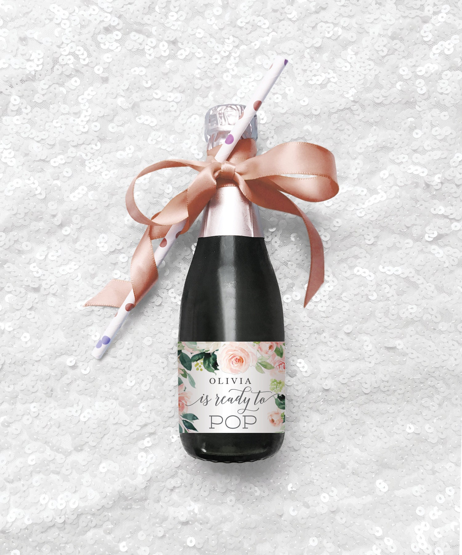 Baby Shower Mini Champagne Bottle Labels Ready to Pop Baby | Etsy
