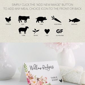 Rustic Place Card Template, Printable Place Cards, Wedding Place Cards, Name Cards, Meal Choice ...