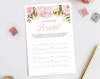 How Old Was The Bride Game - Pink Peony Bridal Shower Game - Wedding Shower - Bridal Shower Game - Print at Home