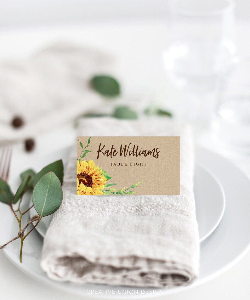 Sunflower Place Card Printable Template Printable Wedding - Etsy