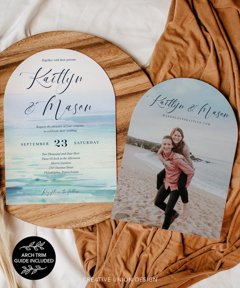 Minimal Beach Wedding Invitations Template, Printable Wedding Invitation Set, Destination Wedding, RSVP Card, Details Card, Modern, Sea image 6