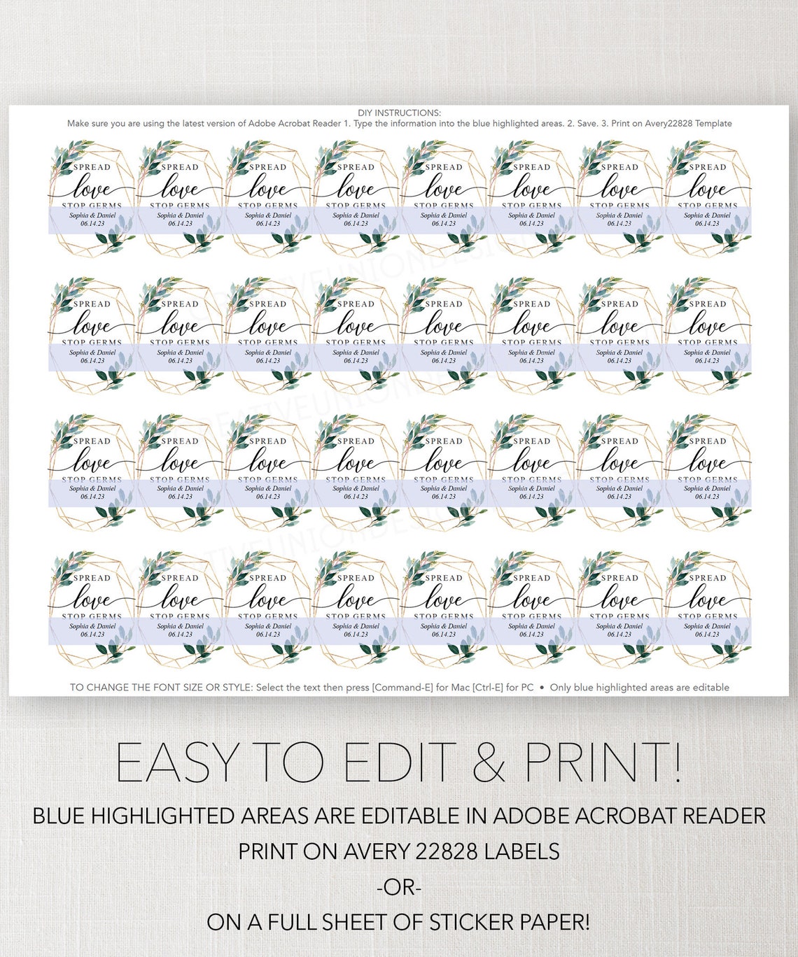 Printable Personalized Hand Sanitizer Labels Wedding Favors - Etsy