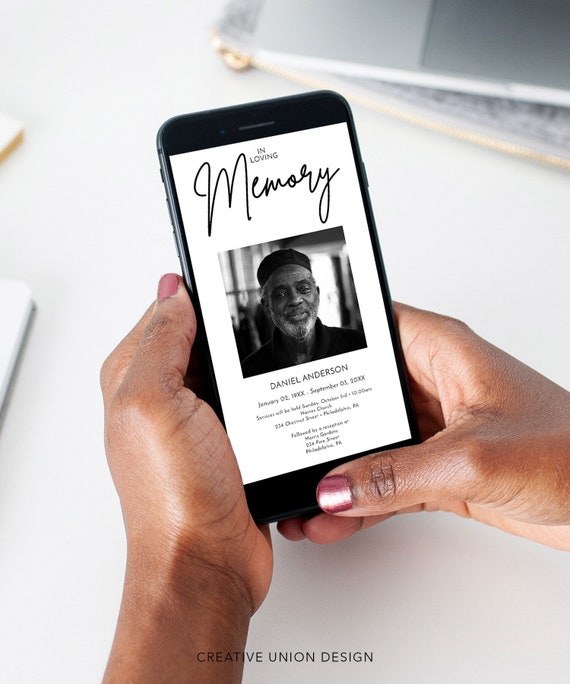 Digital In Loving Memory Electronic Invite with Photo, Funeral Announcement, Celebration of Life Template, Memorial, Modern Minimal, Text Il_570xn