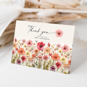 Thank You Card, Bridal Shower Thank You Card, Personalized Thank You, Thank You Card Template, Thank You, Flower Stems, Wildflowers image 2