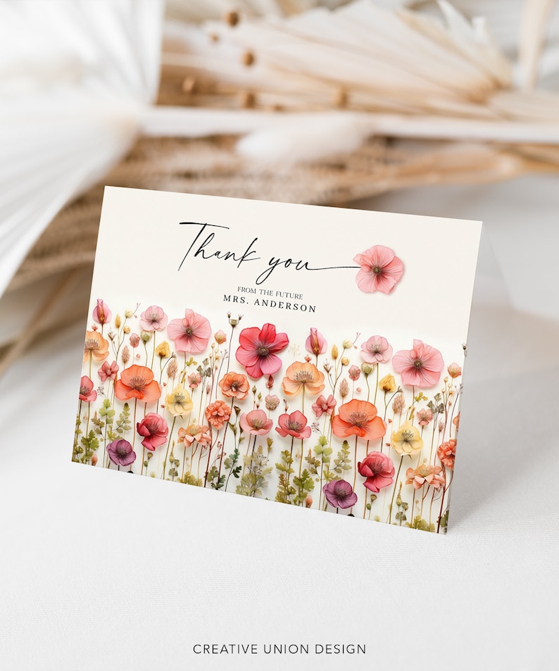 Thank You Card, Bridal Shower Thank You Card, Personalized Thank You, Thank You Card Template, Thank You, Flower Stems, Wildflowers image 2