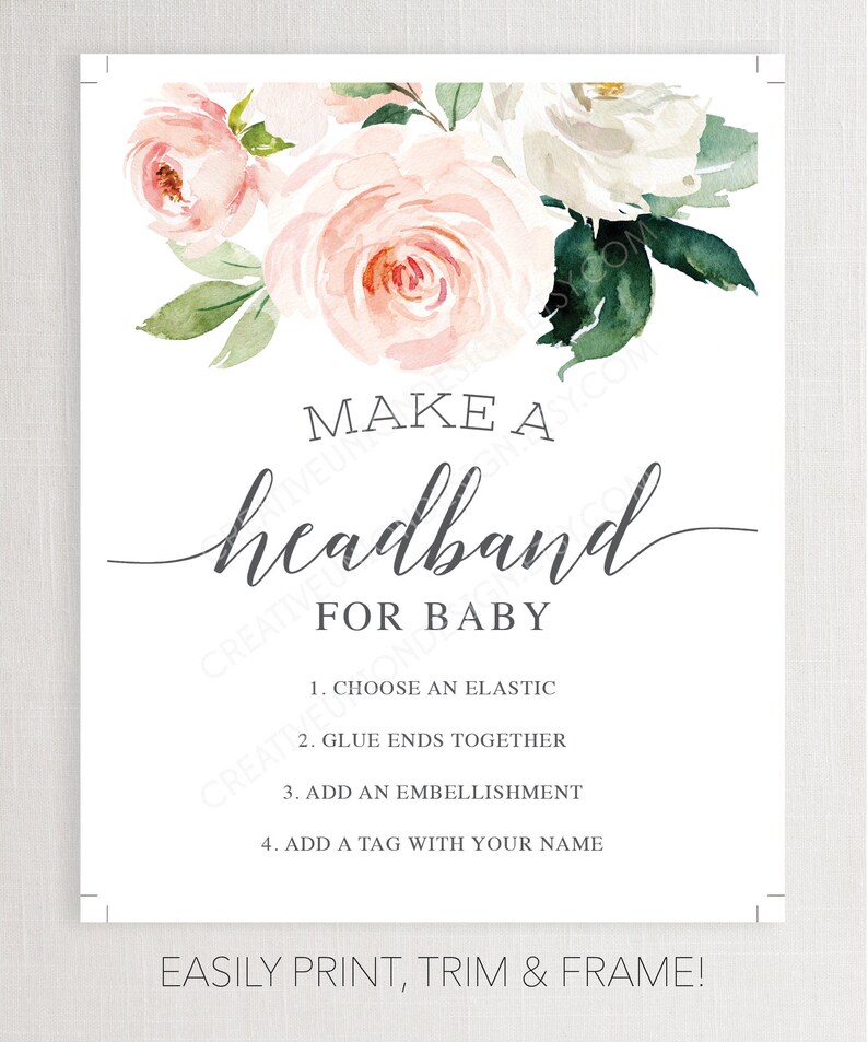 Headband Station Sign Headband Baby Shower Sign Printable - Etsy