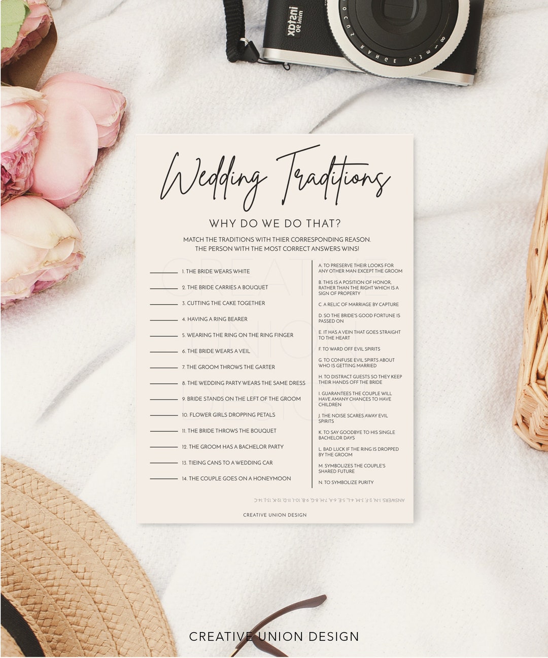 Wedding Traditions Bridal Shower Game Template, Modern Minimalist