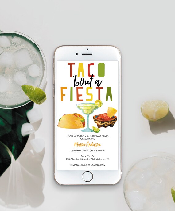 Taco Bout A Fiesta Invitation, Tacos and Margaritas Invite, Digital