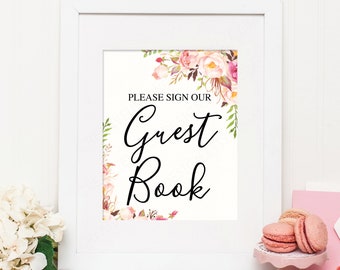 Guest Book Sign - Wedding Guest Book Sign Printable - Please Sign Our Guest Book - 8x10 - Wedding Printable - Guest Book - Antique Rose