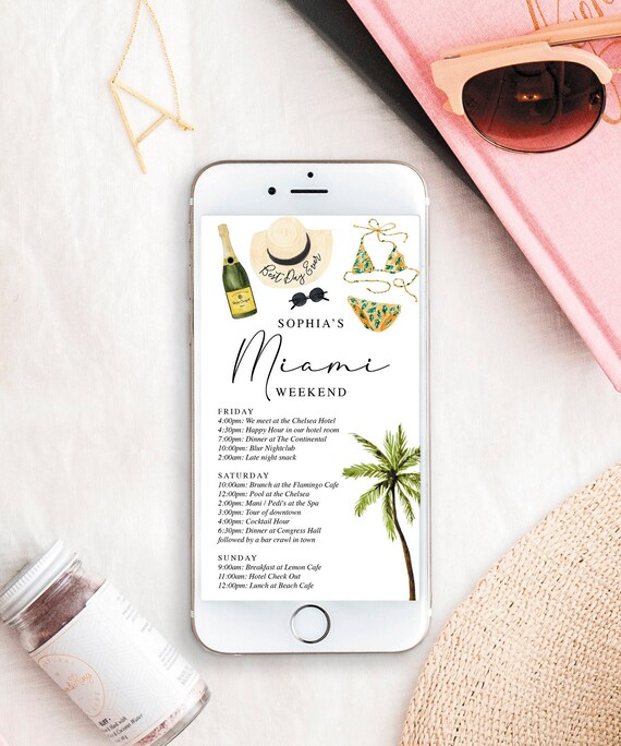 Miami Bachelorette Itinerary Template Digital Schedule Etsy