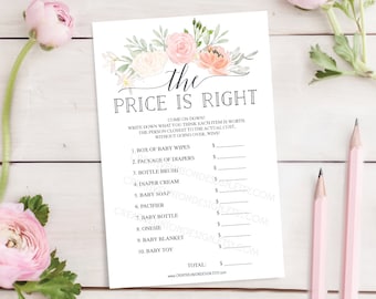 Baby Shower Game, The Price Is Right Game, Baby Shower Game, Printable, Instant Download, Price Is Right Baby Shower, Pastel Blush, Boho