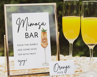 Modern Minimalist Mimosa Bar Sign and Tags, Wedding Mimosa Bar Sign Template, Instant Download, Editable, Baby Shower, Bridal Shower Sign