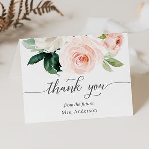 Cartão de agradecimento, Cartão de agradecimento para chá de panela, Cartão de agradecimento para impressão, Modelo de cartão de agradecimento, Agradecimento de casamento, Blushing Blooms, Floral