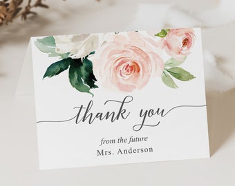 Thank You Card, Bridal Shower Thank You Card, Printable Thank You Card, Thank You Card Template, Wedding Thank You, Blushing Blooms, Floral