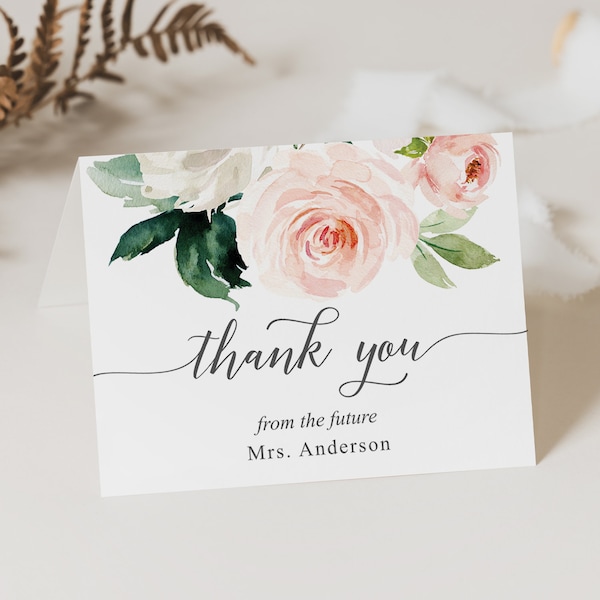 Thank You Card, Bridal Shower Thank You Card, Printable Thank You Card, Thank You Card Template, Wedding Thank You, Blushing Blooms, Floral