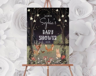 Editable Baby Shower Welcome Sign Template, Welcome Baby Shower, Enchanted Woodland Baby Shower Sign, Decor, Woodland Animals, Deer, Fox