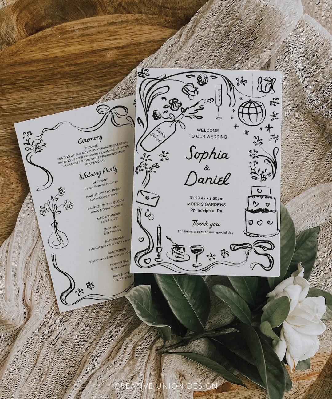 Hand Drawn Wedding Program Template, 5x7 Wedding Ceremony Program ...