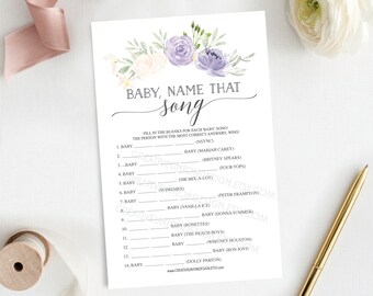 Name That Song - Baby Shower Game - Baby Shower Games - Printable - Instant Download - Baby Shower Decorations - Pastel Purple - Lavender