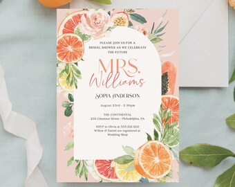 Future Mrs. Citrus Bridal Shower Invite Template, Lemon Bridal Shower Invitation, Printable Bridal Shower, Download, Grapefruit, Tropical