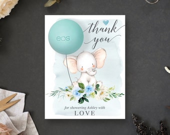 Elephant EOS Lip Balm Baby Shower Favors - Boy - Printable - Personalized - Thank You Favors - Easy Baby Shower Favor - EOS Lip Balm - Blue